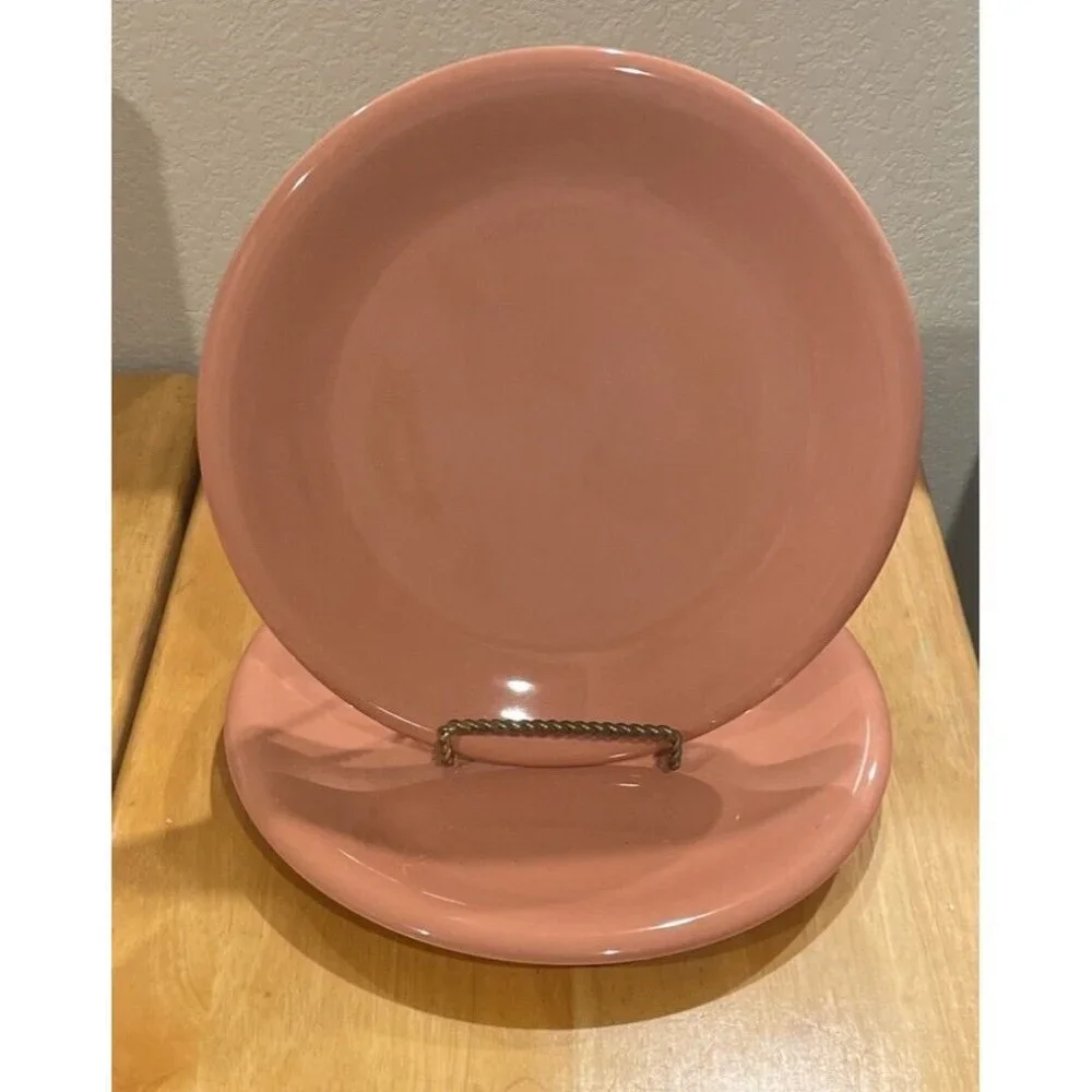 Mervyn’s Japan  Dinner Plates Salmon Pink Stoneware 10‎ Inch Vintage Set Of 2